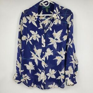 Lauren Ralph Lauren 100% Silk Sheer Button Up Floral Quiet Luxury Shirt Size 1X
